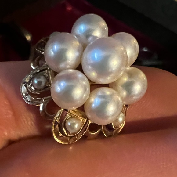 1960s Cultured Pearl and 14 Karat Yellow Gold Cocktail Ring - Picture 8 of 9